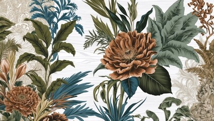 Obraz premium Antique Botanical Drawing Featuring an Array of Intricate Plants and Lush Greenery