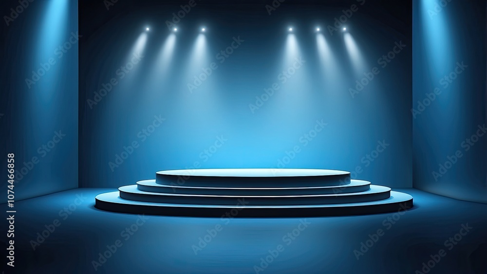 Poster abstract blue gradient background of a dark room with a stage light an illustration in three dimensi