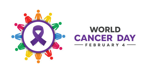 World Cancer Day. Peoples and ribbon. Great for cards, banners, posters, social media and more. White background. 