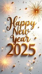 Happy New Year 2025 made of sparkles firework at night background