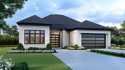 Modern Ranch House Exterior Design Luxury Home Brick Garage