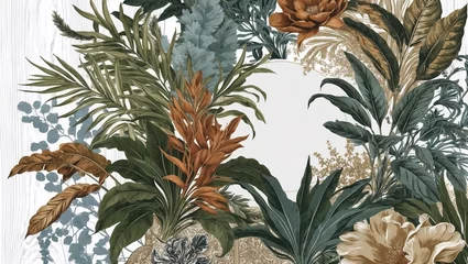 Fotobehang Beautifully Detailed Botanical Illustration in Vintage Style with Exquisite Flower Drawings © SecretCanvas