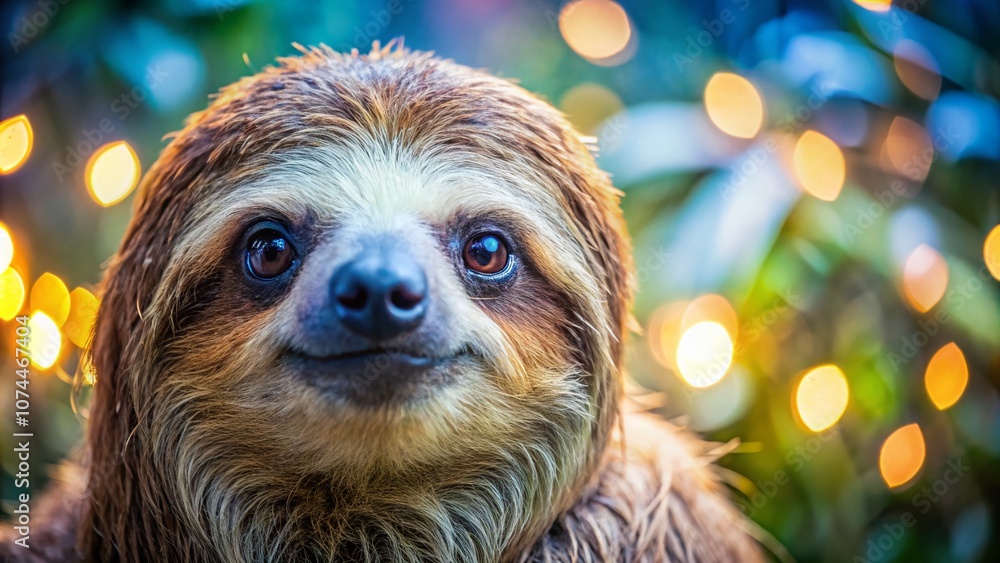 Poster close-up of a sloth's coarse brown fur capturing fine texture details with a bokeh effect creating a
