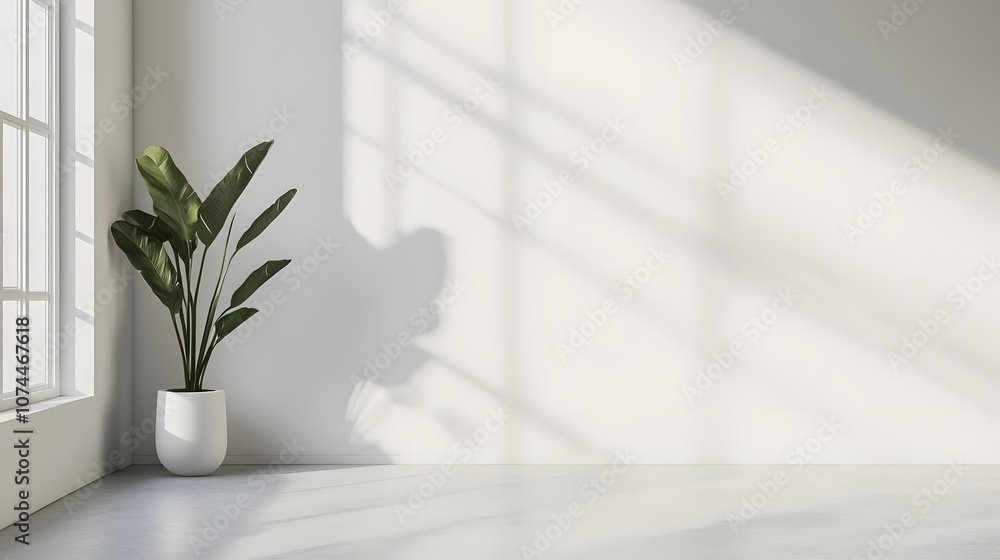 Poster 29. a bright minimalist studio with white walls and an open space on a table to showcase a product