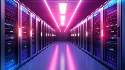 Fototapeta premium Server Room with Neon Lights