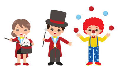 Cute Circus magician and clown clip art
