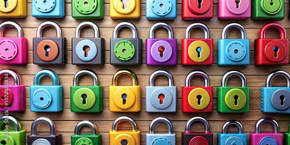Poster collection of security lock symbols for digital safety and protection with clear copy space for cust