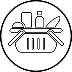 Groceries icon. Full basket of food, grocery shopping icons vector graphic design elements, Modern Farm and Agriculture grocery bin, isolated on transparent background, for Grocery Themes, ui.