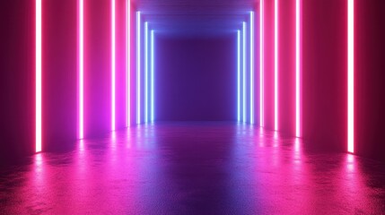 Abstract Neon Lights Reflecting on Wet Concrete