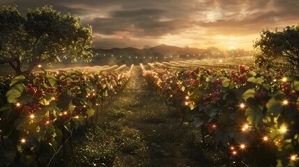 An enchanted vineyard where each vine is entwined with a different story and the wine produced captures the essence of its tale