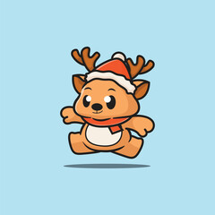 Cute deer Christmas vector Icon Illustration. Animal Nature Flat Cartoon Style