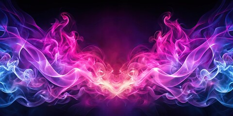 Abstract pink and purple flames with swirling smoke and glowing sparks on a gradient background