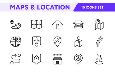 Maps Icon Set. Versatile and visually appealing icons for navigation, location services, and travel apps, designed to enhance user experience and make exploring the world more intuitive and enjoyable.