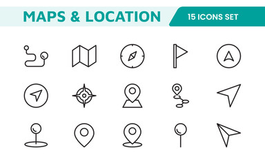 Maps Icon Set. Versatile and visually appealing icons for navigation, location services, and travel apps, designed to enhance user experience and make exploring the world more intuitive and enjoyable.