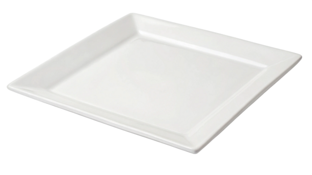 Empty white square plate isolated on a transparent background.