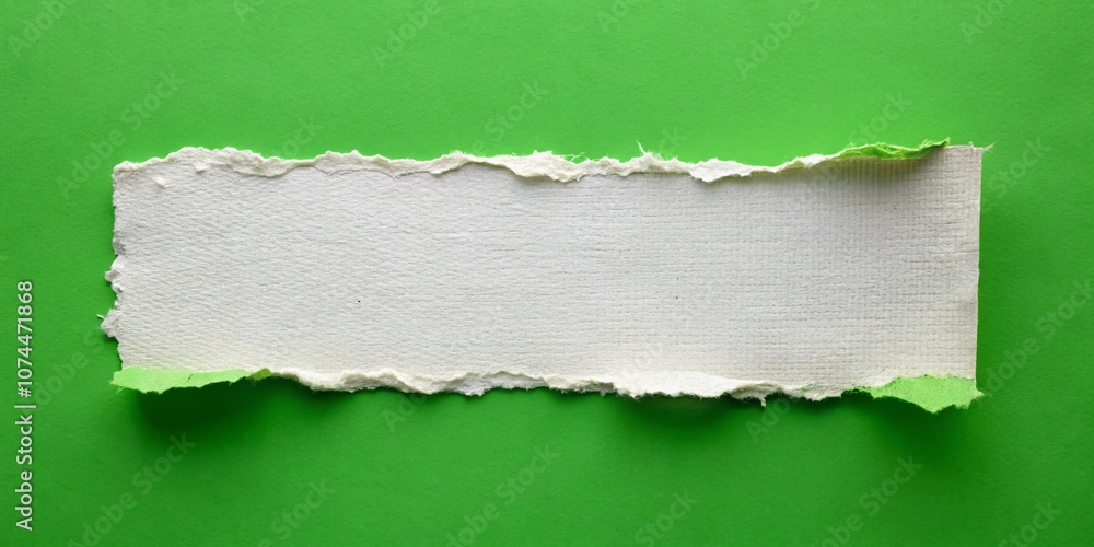 Poster conceptual image of torn white paper on a lush green background with ample space for text, ideal for