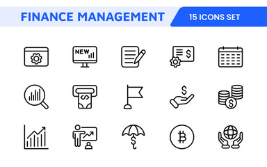 Finance Management Icon Set. Professional and sleek icons for budgeting, expense tracking, and investment management, ideal for finance apps.