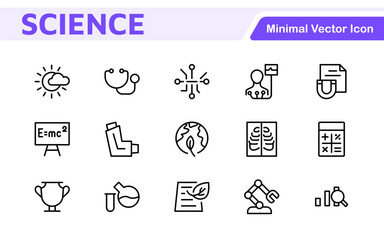 Science Icon Set. Iconl for Chemistry, Biology, Physics, Astronomy, Lab Projects, Research, Academic, Scientific Research, Laboratory Work, Academic Studies, Experiments, and STEM Education