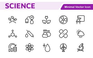 Science Icon Set. Iconl for Chemistry, Biology, Physics, Astronomy, Lab Projects, Research, Academic, Scientific Research, Laboratory Work, Academic Studies, Experiments, and STEM Education