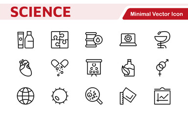Science Icon Set. Iconl for Chemistry, Biology, Physics, Astronomy, Lab Projects, Research, Academic, Scientific Research, Laboratory Work, Academic Studies, Experiments, and STEM Education