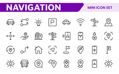Maps Icon Set. Versatile and visually appealing icons for navigation, location services, and travel apps, designed to enhance user experience and make exploring the world more intuitive and enjoyable.