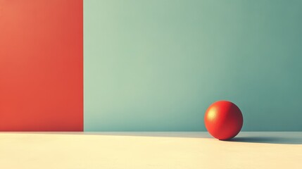 Red Sphere on a White Surface with a Green and Red Background