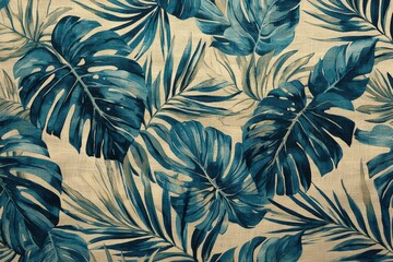 Lush Tropical Leaves Pattern in Vibrant Teal and Natural Beige Background for Stylish Interior Design and Nature-Inspired Decor Projects