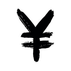 Hand drawn yen currency symbol. Brush stroke doodle. Single element for design