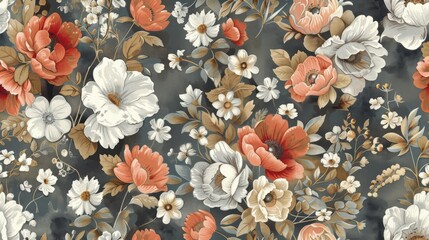 Seamless vintage floral pattern with a mix of wildflowers and garden blooms in soft, faded colors, perfect for creating a charming and rustic ambiance