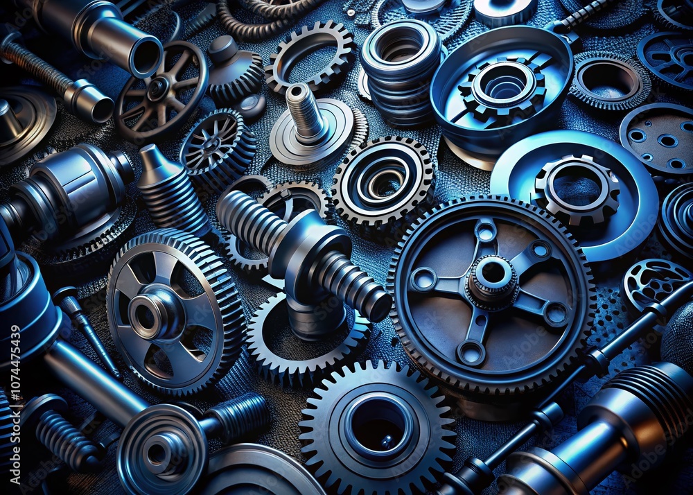 Poster dark mechanical texture 3d render of vehicle parts pattern showcasing transport technology with car 