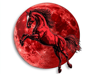 A red horse jumps over the moon.
