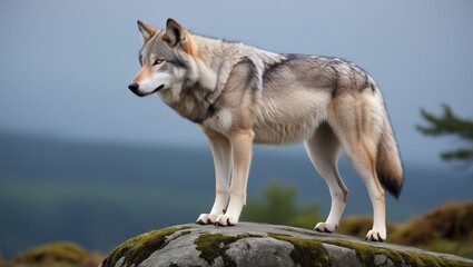 Fototapeta premium Wolf on rock