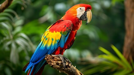 Obraz premium colorful macaw perched on a tropical tree branch 