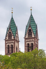 Obraz premium Close up exterior view of the Heart of Jesus Church in Freiburg, Germany, 19 Aug 2022
