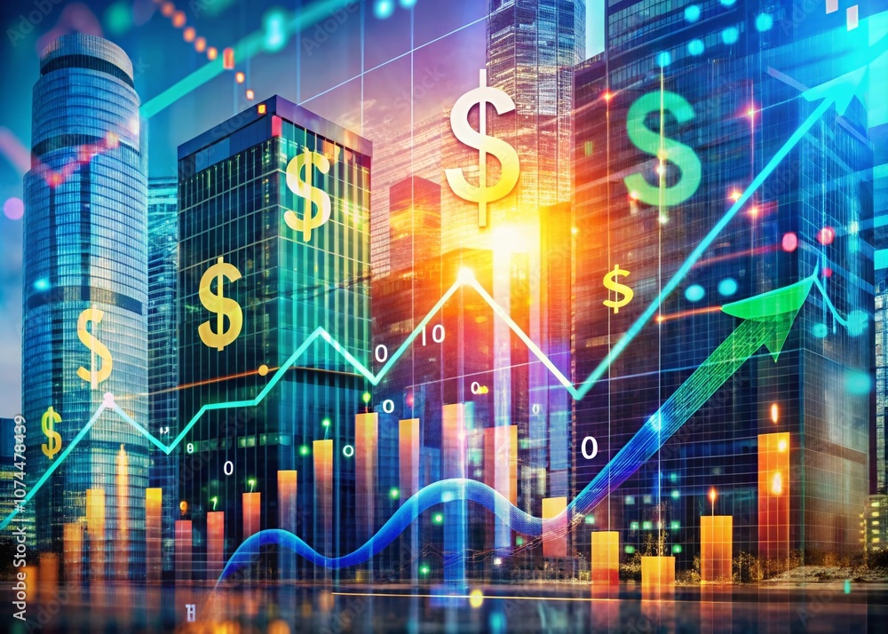 Aufkleber double exposure photography of financial growth concepts with abstract colorful layers representing 