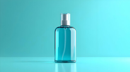 Naklejka premium Glass Bottle with Blue Liquid on a Blue Background 3D Illustration