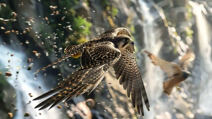 Obraz premium fierce falcon diving through the air in pursuit of prey 