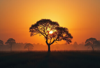Solitary tree at sunrise