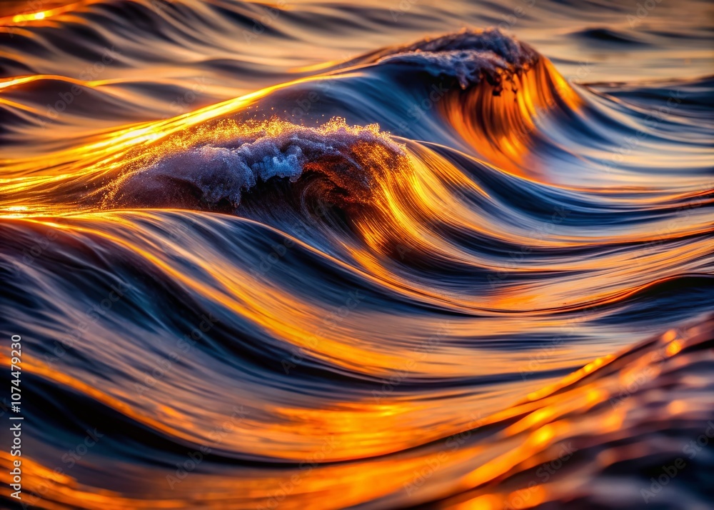Aufkleber dynamic abstract waves in orange and black - low light photography capturing the flowing energy of c