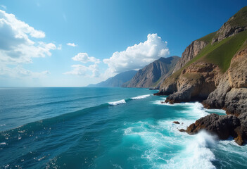 Obraz premium Coastal landscape with mountainside and ocean