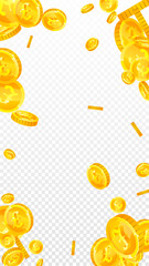 British pound coins falling. Scattered gold GBP