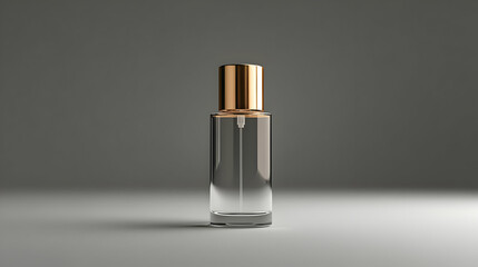 Glass Perfume Bottle with Gold Cap 3D Rendering