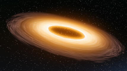 Fototapeta premium A Close-Up of a Glowing Planet Disk Floating Gracefully in Space, Set Against a Softly Focused Background of Distant Stars, Emphasizing the Celestial Object and Capturing the Serene Beauty of the Univ