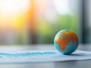 globe representing global expansion sits on document, symbolizing growth strategies. warm sunlight enhances atmosphere of opportunity and exploration