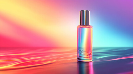 Glass Bottle with Metallic Cap on Colorful Background - 3D Illustration