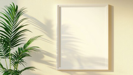 Decorate your space with a stylish empty frame surrounded by lush greenery for a fresh look
