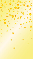 Japanese yen coins falling. Scattered gold JPY