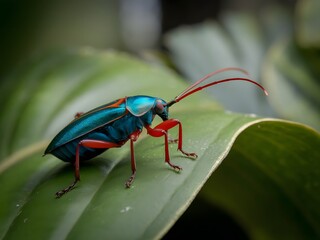 Naklejka premium Vibrant Metallic Beetle on a Leaf