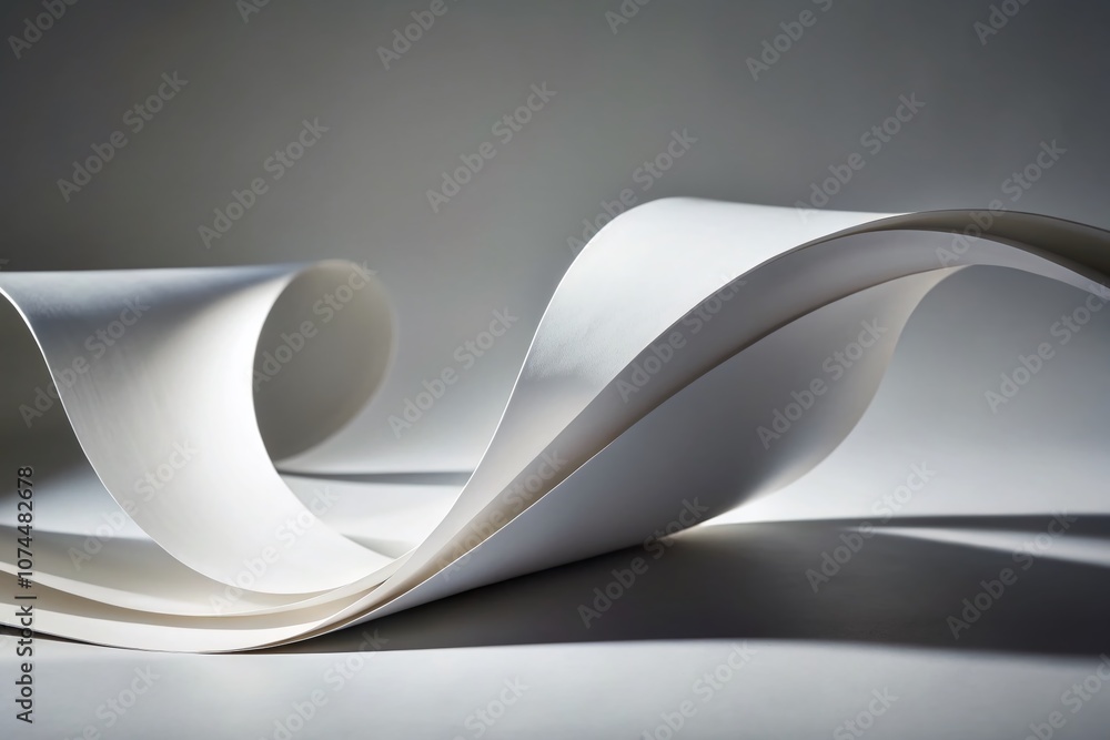 Poster elegant long exposure of a curved white sheet of paper casting shadows on a subtle background for ar