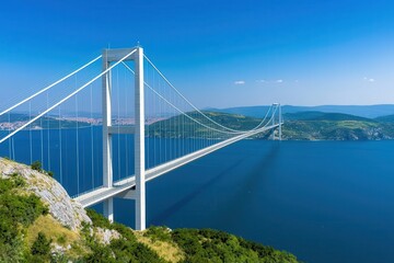 Fototapeta premium Explore the majestic suspension bridge connecting two lands